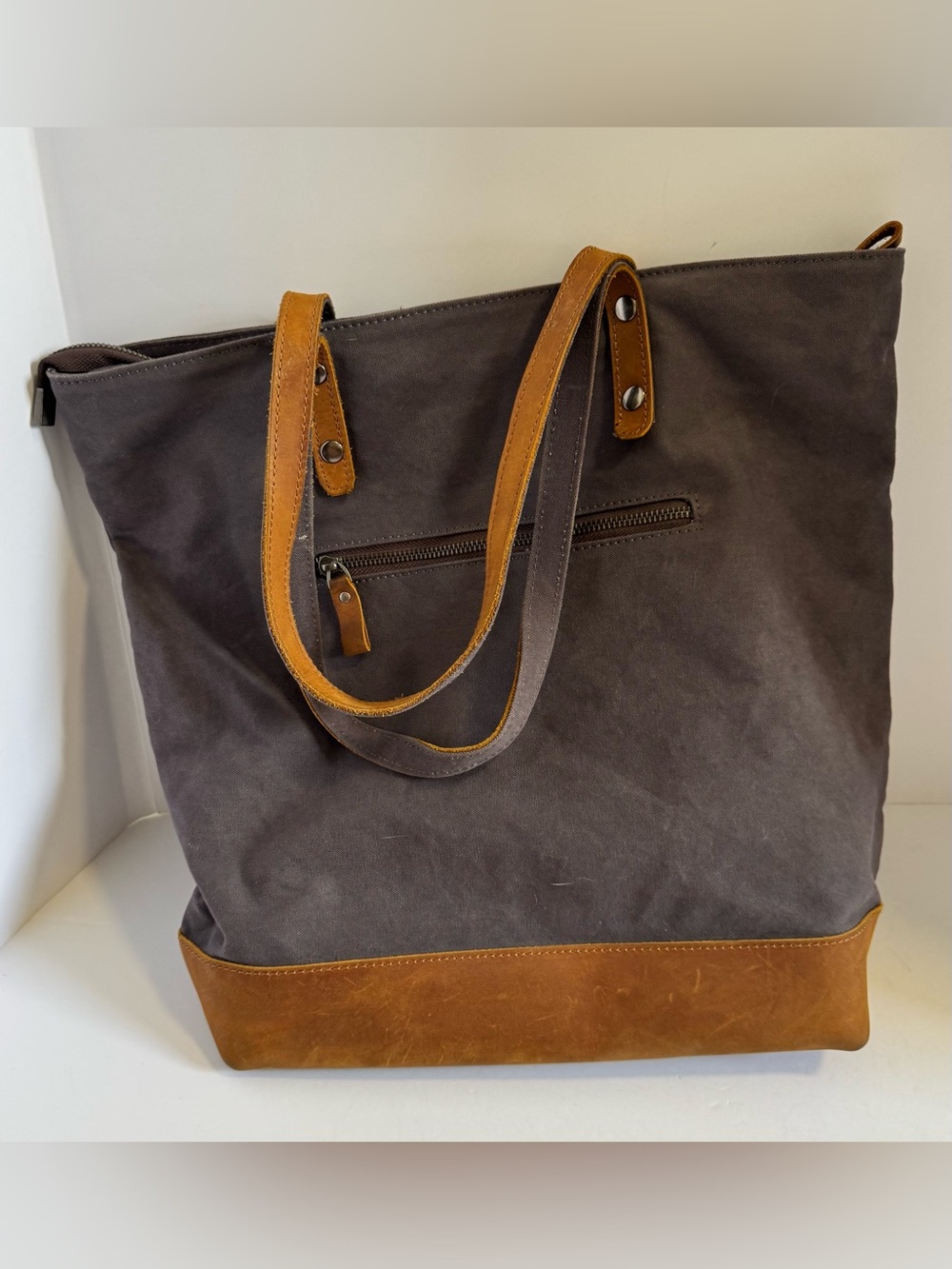 VASCHY Leather Canvas Vintage Tote Bag - Picture 5 of 12